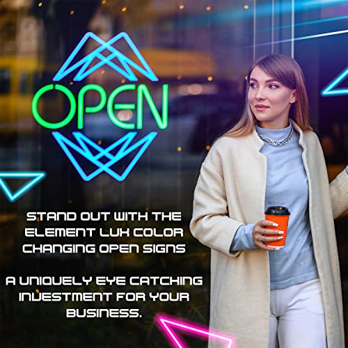 Open Sign By Element Lux - 49 Color Combinations, Stand Out! - Neon Led Open Sign For Business Window W Remote - Large Bright For Restaurant, Coffee, Bar, Spa - 20 X 22In #TOP2