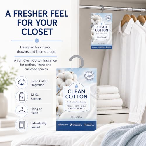 Image of 12 Packs Cotton Closet Air Freshener Sachets| Retractable Hook