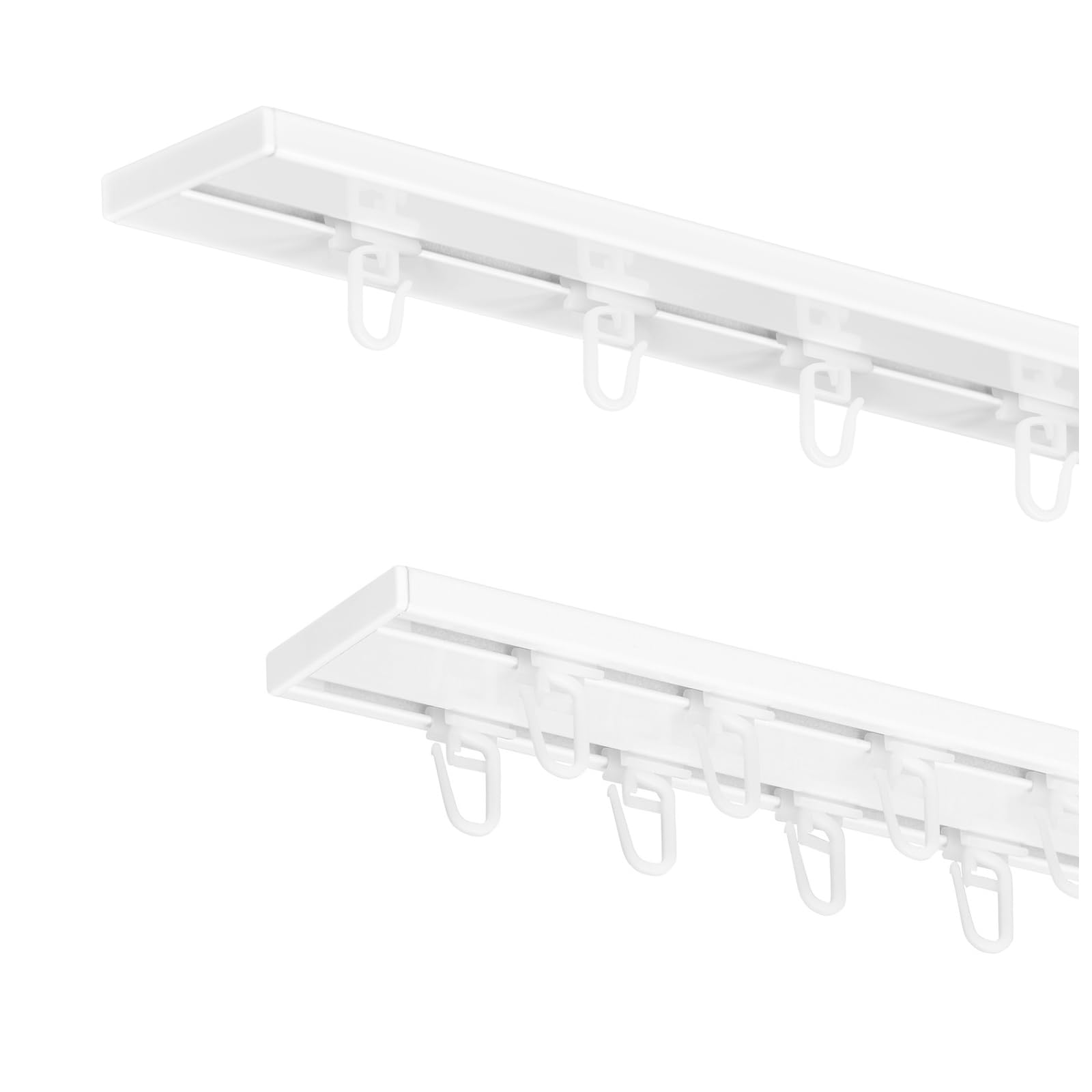 MDEKOR rail de rideau en aluminium 300 cm, 2-en-1 simple/double, montage au plafond, blanc, ensemble complet avec glissières, crochets et supports métalliques, silencieux