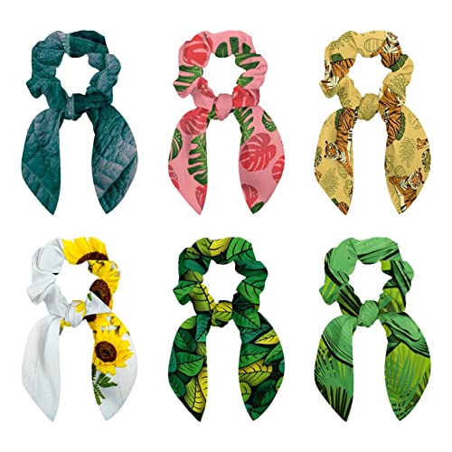 Chouchous à cheveux anti-casse avec nœud motif palmier vert rose