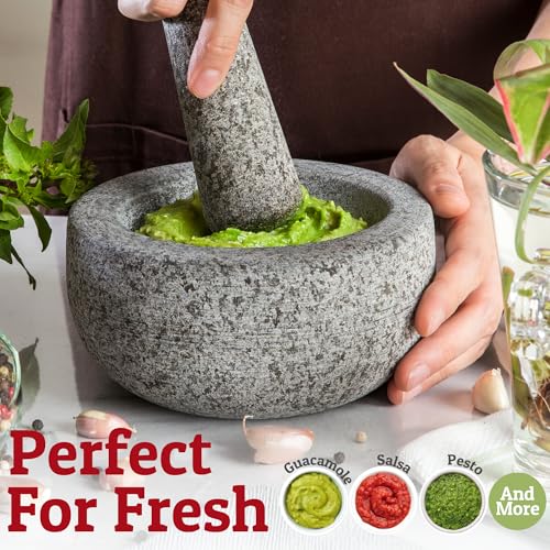 PriorityChef Heavy Duty Small Mortar and Pestle Set, Hand Carved from Natural Granite, Make Fresh Guacamole, Salsa, Pesto, Stone Grinder Bowl, Herb Crusher, Spice Grinder, 5.5" Wide, 1.5 Cup, Grey