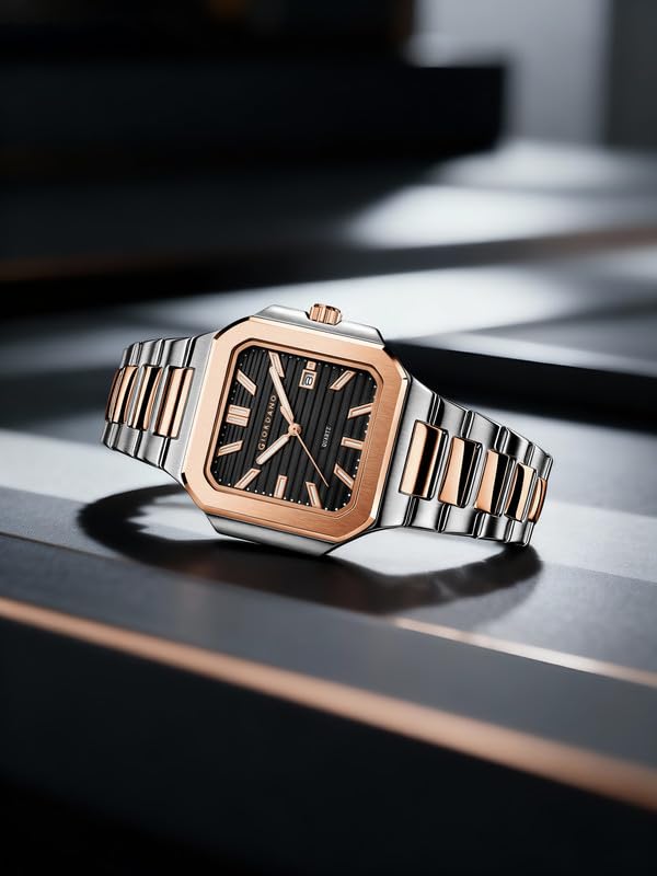 Image of Giordano Square Formal Watch for Men - Textured Dial,Day & Date Display and Stylish Stainless Steel Strap