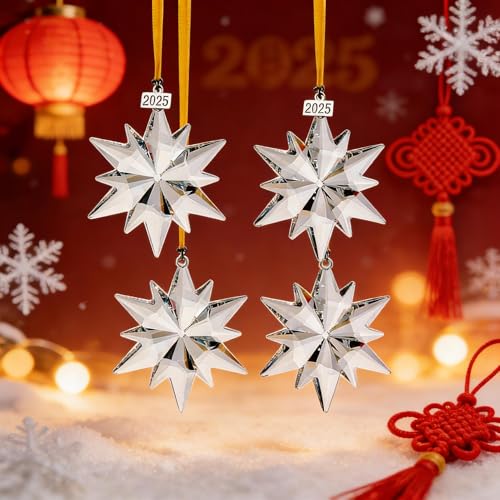 Set of 4 Glass Snowfake Ornament Crystal...