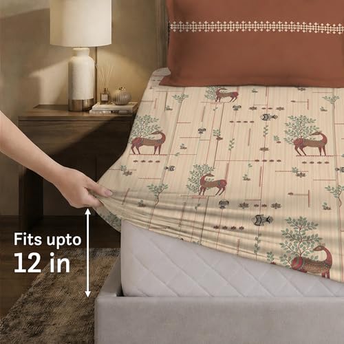 Image of MYTRIDENT Soft Comfort Bedsheet for Double Bed King Size | 72 Inches x 78 Inches + 12 Inches | 180 TC, 100% Cotton, Elastic fittedsheet with 2 Pillow Covers | Soft and Breathable - Harini