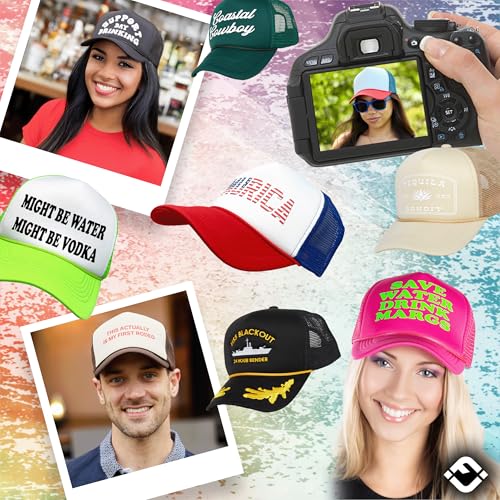 Image of Funky Junque Foam Trucker Hat, Trucker Hats for Women & Men - Blank Adjustable Snapback Mesh Back Baseball Cap