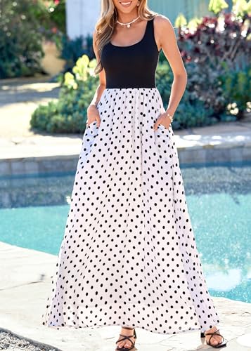 Image of KIRUNDO Women Summer Sleeveless Boho Floral Maxi Dress 2026 Scoop Neck Tank A Line Flowy Beach Vacation Resort Wear Sundress