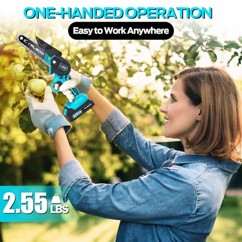 RLSOO Mini Chainsaw 6 Inch Cordless, Battery Powered Electric Handheld saw, Tree Trimmer Wood Branch Cutter for Household and Garden,Christmas Gifts for Woman, Seniors, Beginners, Seasoned Pros - Thumbnail 2