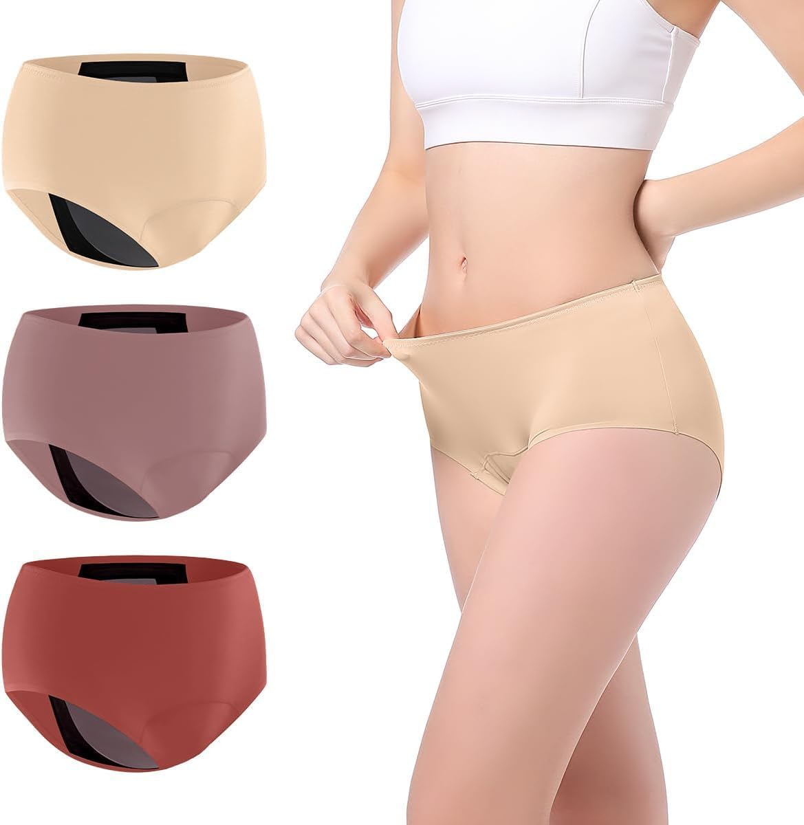 Carer Leak Proof Underwear for Women Washable Incontinence Underwear for Women 150ml High Absorbent Bladder Leak Panties for Incontinence Bladder Leakage Protective Panties 3 PCS, M