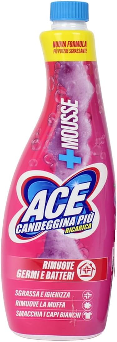ACE Candeggina + Mousse - Desengrasa las superficies de la casa y las manchas más difíciles en la ropa, botella de recarga de 700 ml + llavero Beni Culinari gratuito