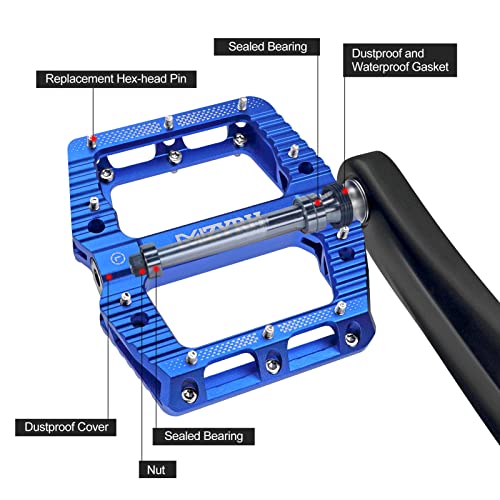 Mzyrh Road/Mountain Bike Pedals Mtb Pedals Bicycle Flat Pedals 3 Bearings 9/16” Aluminum Alloy Bicycle Platform Pedals For Bmx Mtb (Blue) #TOP2