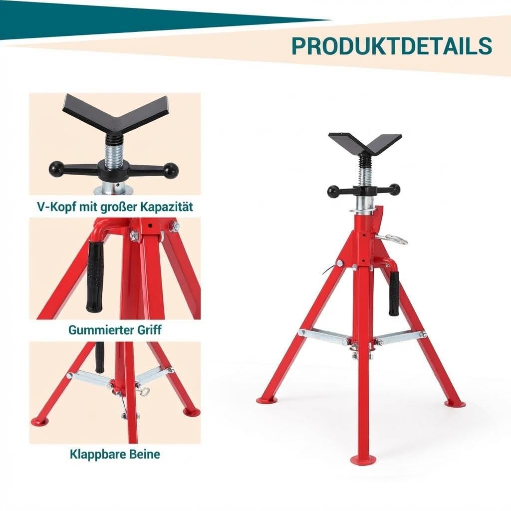 Rohrständer Rohrstütze Mit v-Kopf, Höhenverstellbar 51–96 cm, Schwerlast Rohrbock Aus Stahl Bis 1134 kg Tragkraft, Klappbar & Stabil, Pipe Jack Stand Für Schweißen, Baustelle & Werkstatt