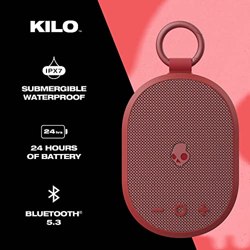 Image of Skullcandy Kilo Wireless Bluetooth Speaker - IPX7 Waterproof Mini Bluetooth Speaker with 24 Hour Battery, Downward Firing Passive Radiator, and True Wireless Pairing - Perfect for Outdoor (Red)