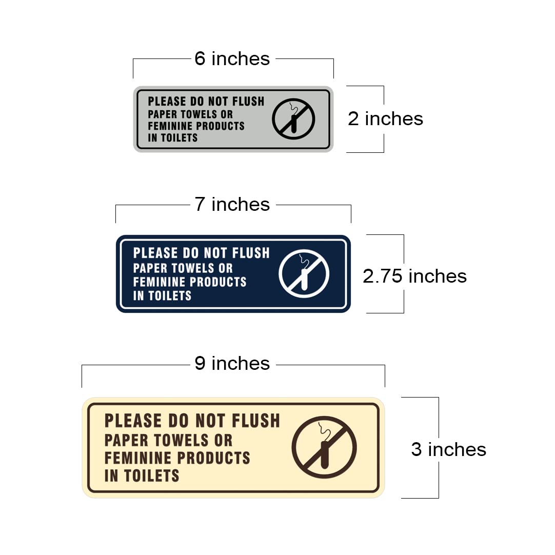 All Quality Cartel estándar para puerta o pared con texto en inglés "Please Do Not Flush Paper Towels or Feminine Products in Toilets" - Material duradero | Cinta de espuma de doble cara | Negro/Plata