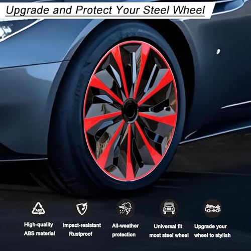 Image of Hubcap Wheel Cover Replacement R14 Hub Caps Universal-Fit Steel Wheel Rim Cover ABS Material Exterior Accessories for Car Truck SUV -Set of 4(14-inch,Red-Black)