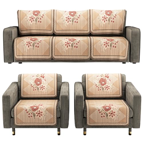 Image of Kuber Industries Net Cotton Sofa Covers 5 Seater | Sofa Protector Cover for Living Room | Sofa Cloth Cover for Home Decor & Office | Soft Sofa Slipcovers | Paradise 1137 - Brown