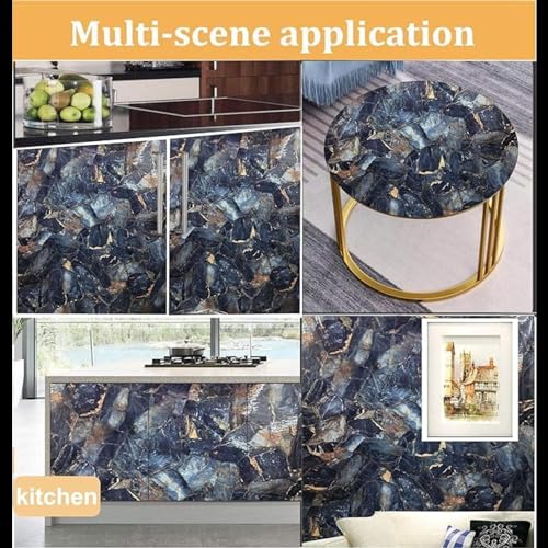 Image of VOLITO V-Blue Gold Marble Wallpaper, 60x200cm, Self-Adhesive, Waterproof & Oil Proof, Modern Luxury, Kitchen & Cabinet Makeover