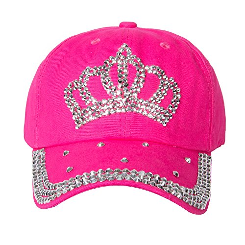 Elonmo Bling Hats, Crown Design Rhinestone Womens Baseball Cap Golf Hat Jeans Wash Denim Adjustable (Rose) #TOP1