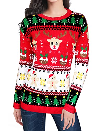 v28 Ugly Christmas Sweater for Women Reindeer Funny Merry Xmas Knit Sweaters