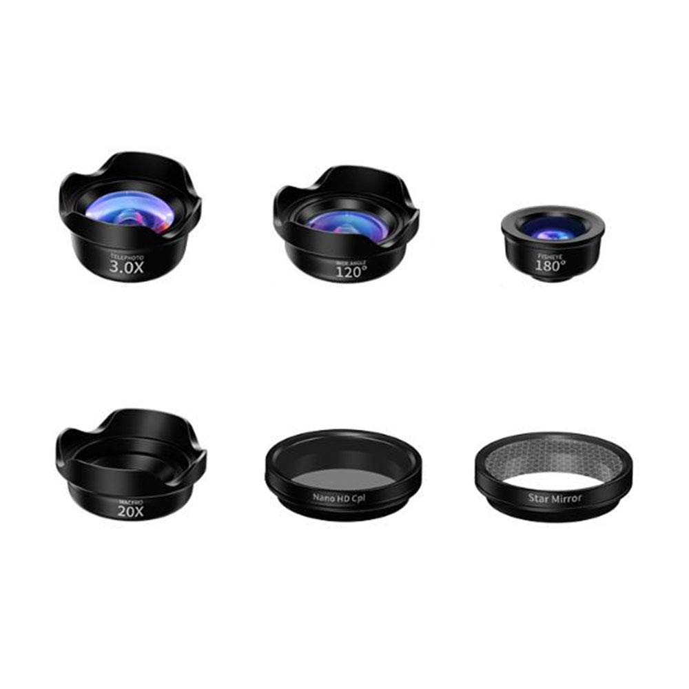 6 in 1 Phone Camera lens kit Wide Angle lens, acro lens, Fisheye lens, Telephoto lens, for ost of IPhone Smartphone