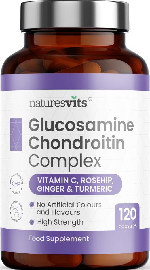 Glucosamine Sulphate and Chondroitin High Strength Supplement, 120 Capsules - with Turmeric and Vitamin C Complex - Arthritis and Joint Care for Women and Men to Assist with Pain Relief
