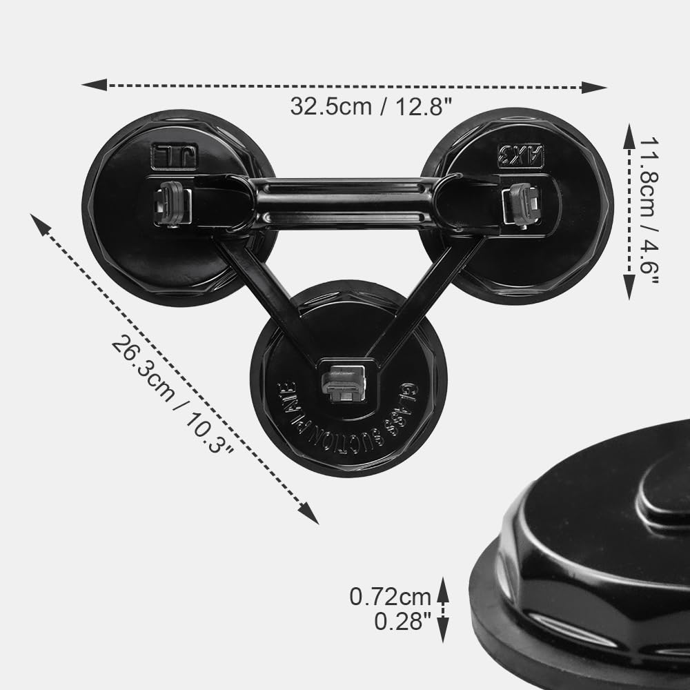BAUSATZ 140kg Ventose per Aspiratori di Vetro Sollevatori Ventose per Sollevare Grandi Piastrelle di Vetro Aspirazione Sollevatore Auto Dent Puller (Alluminio, Nero, 3 Artiglio, 2 Pacchi)