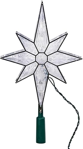 Estrella transparente de 8 puntas y 10 luces LED de 10-12 pulgadas para árbol de Navidad