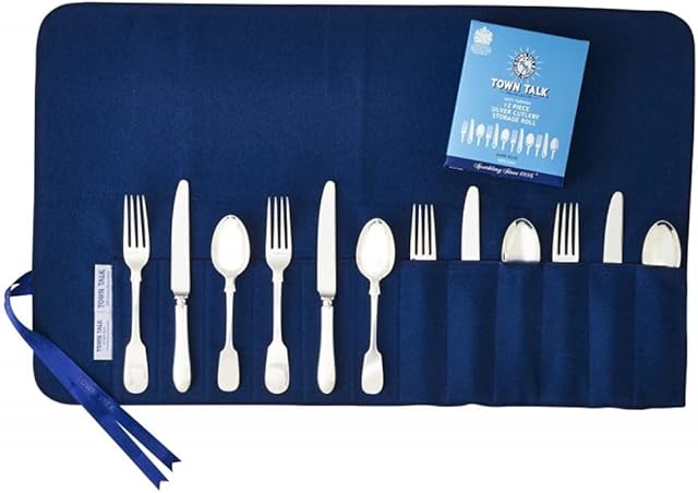 12 piece Silver Cutlery Storage Roll, Dark Blue by Town Talk