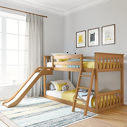 Max & Lily Twin Over Twin Low Bunk with Slide and Ladder, Wooden...