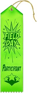 RibbonsNow School Field Day Participant Ribbons – 100 Hot Green Ribbons with Card & String