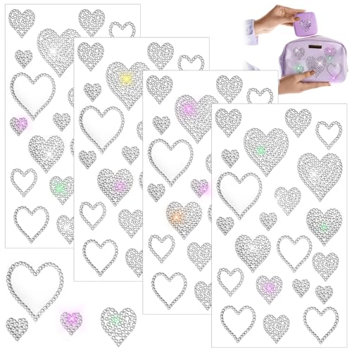 Image of Epakh 84 Glitter Bling Rhinestone Sticker, Heart, Silver | Self Adhesive Gem Stickers for Phone Laptop Car Face Makeup, Sparkly Crystal Rhinestone Decals for Gifts Craft Projects