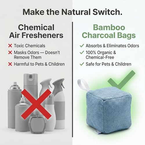 Image of 4 pack Naturally Activated Bamboo Charcoal Air Purifying Bags | Natural Home Deodorizer Bag | Charcoal Bag Odor Absorber For Pets | Odor Eliminator & Moisture Absorber Air Freshener Bag (100g Cube)