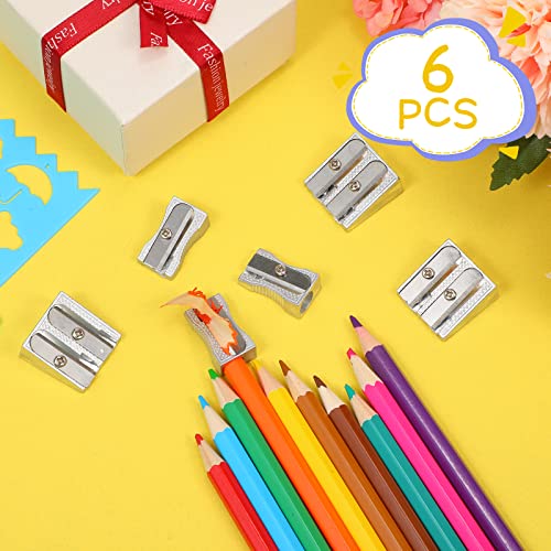 6 Pieces Metal Pencil Sharpeners, Single And Dual Hole Pencil Sharpeners Manual Art Sharpeners For Colored Pencils, Aluminum Alloy Handheld Pencil Sharpener For School, Office, Art Projects #TOP5