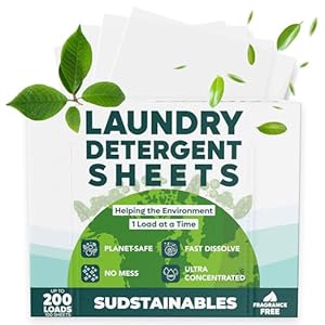 Sudstainables Laundry Detergent Sheets 200 Loads â Dissolvable Laundry Sheet for Washing Machines, Compact Alternative to Liquid & Powder Detergent, Travel-Friendly Soap | Fragrance Free