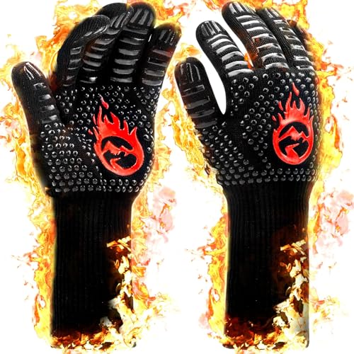 BBQ Gloves, 800℃ Upgraded Heat Resistant Oven Gloves with Fingers, Fireproof Gloves Heat Proof...