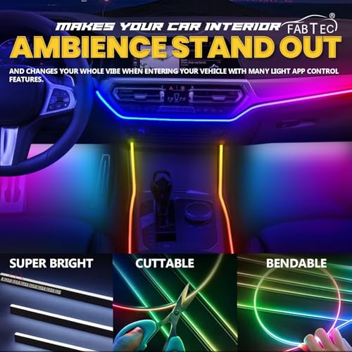 Image of Fabtec K4 Ambience Light 6 in 1 Multi Color Running Matrix Interior Atmosphere Ambient Light for Dashboard & Doors (App Controlled, 6 Pc)