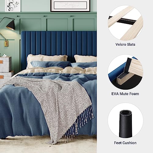 image for Allewie Full Bed Frame, Velvet Upholstered Platform Bed with Adjustabl