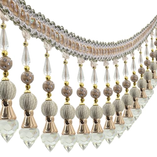 3yards Beading Fringe Trimming Long Beads Tassel Curtain Trim Ribbon Trim for Cover Edge Decorative (beige)