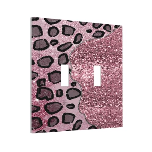 Placa de interruptor doble leopardo rosa y diamantes con brillo para pared 4