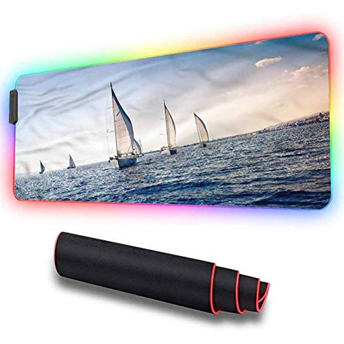 RGB Soft Gaming Mouse Pad Large, Nautical,Racing Sport Sailboats, Non-Slip Rubber Base USB