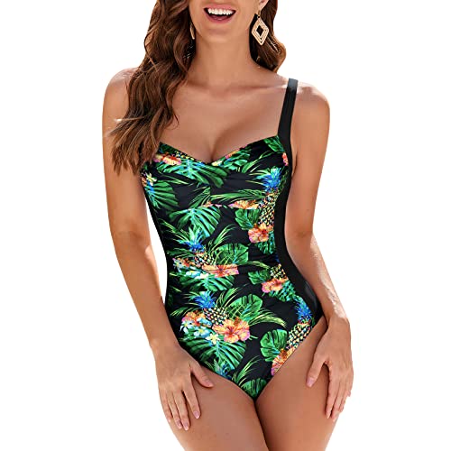 Veranobreeze Traje de baño Acolchado para Reducir Barriga, Traje de baño de Talla Grande para Mujeres Monokinis Vintage Push up, para Copa C a DD(Jardín y huerto,EU38)