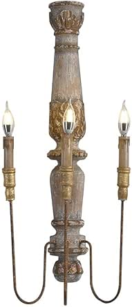 Amazon.com: JiuZhuo Rustic Wall Sconce, French Country 3-Light Wood ...