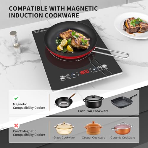 VBGK Portable Induction Cooktop With Ultra Thin Body, Low Noise Hot Plate With 1800W Sensor Touch Single Electric Cooktops Countertop Stove With 9 Temperature & Power Levels, 3-hour Timer, Safety Lock by VBGK - Used condition - Image 5
