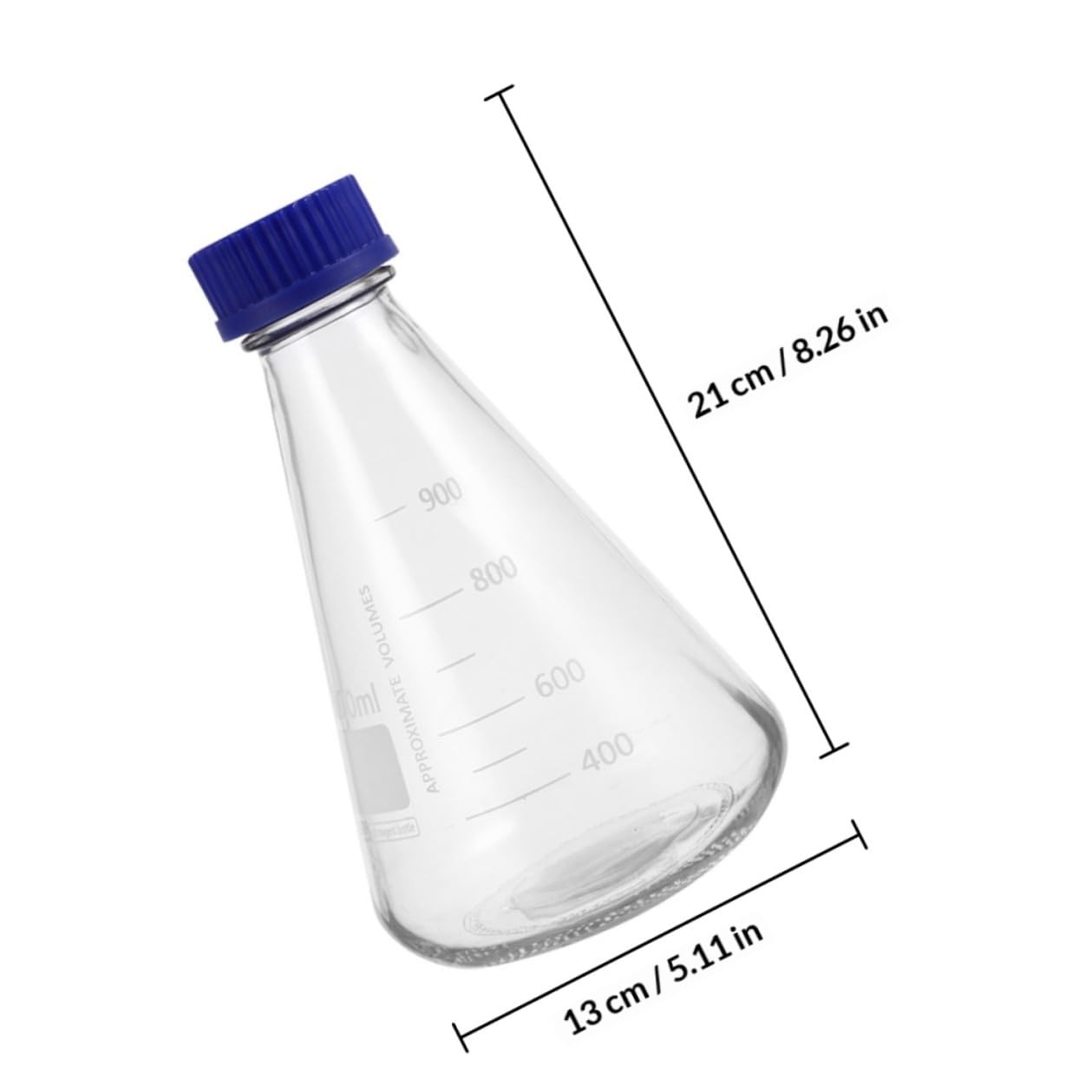 2 Bottiglie Beute Coniche da Laboratorio in Vetro Tappo Blu, 1000 Ml, Scala Graduata Chiara per Esperimenti Scientifici, Adatte a Studenti e Uso Professionale