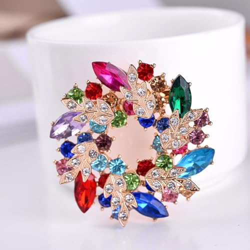 Image of Rhinestone Flower Brooch for Women Crystal Wreath Brooch Pin Stylish Big Flower Brooch Rhinestone Crystal Bauhinia Flower Wreath Brooch Elegant Clothing Hat Bag Accessories Christmas Wedding Bridal Birthday Jewelry
