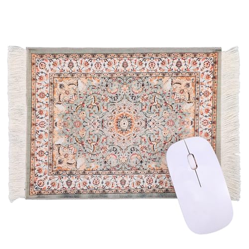 Persian Rug Mouse Pad - Vintage Bohemian Carpet Style Desk Mat with Fringed Edges, Non-Slip Rubber Base, Aesthetic Table Decor for Home & Office
