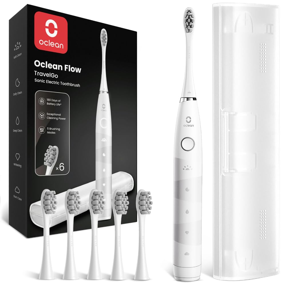Oclean TravelGo FlowSet – Elektrische Zahnbürste mit Reiseetui, 180 Tage Akkulaufzeit, IPX7, Weiß
