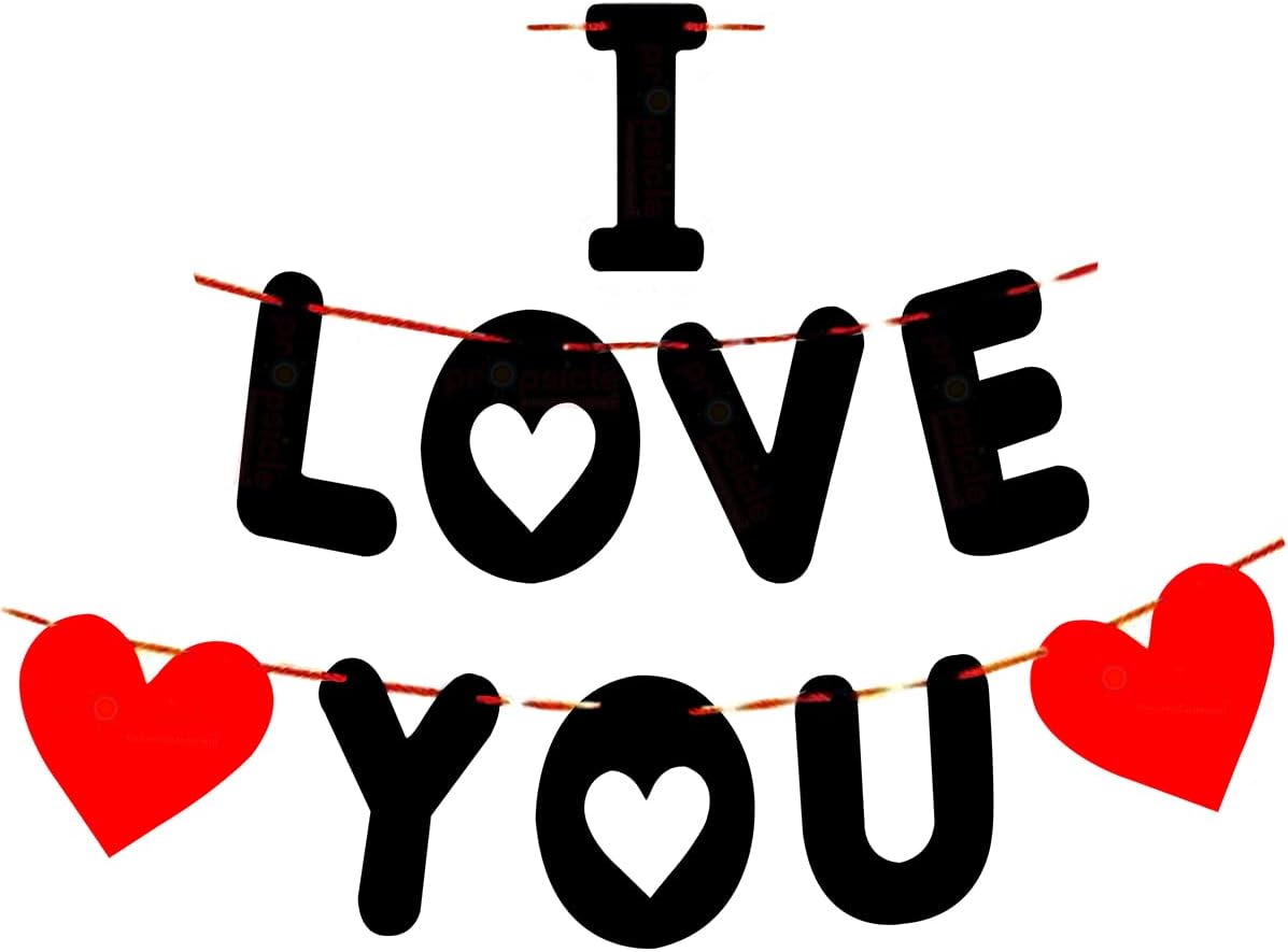 Propsicle Black & Red I Love You Letter Cardstock Banner Anniversary Party Valentines Day Decoration Happy Birthday Decoration Item - Pack of 1