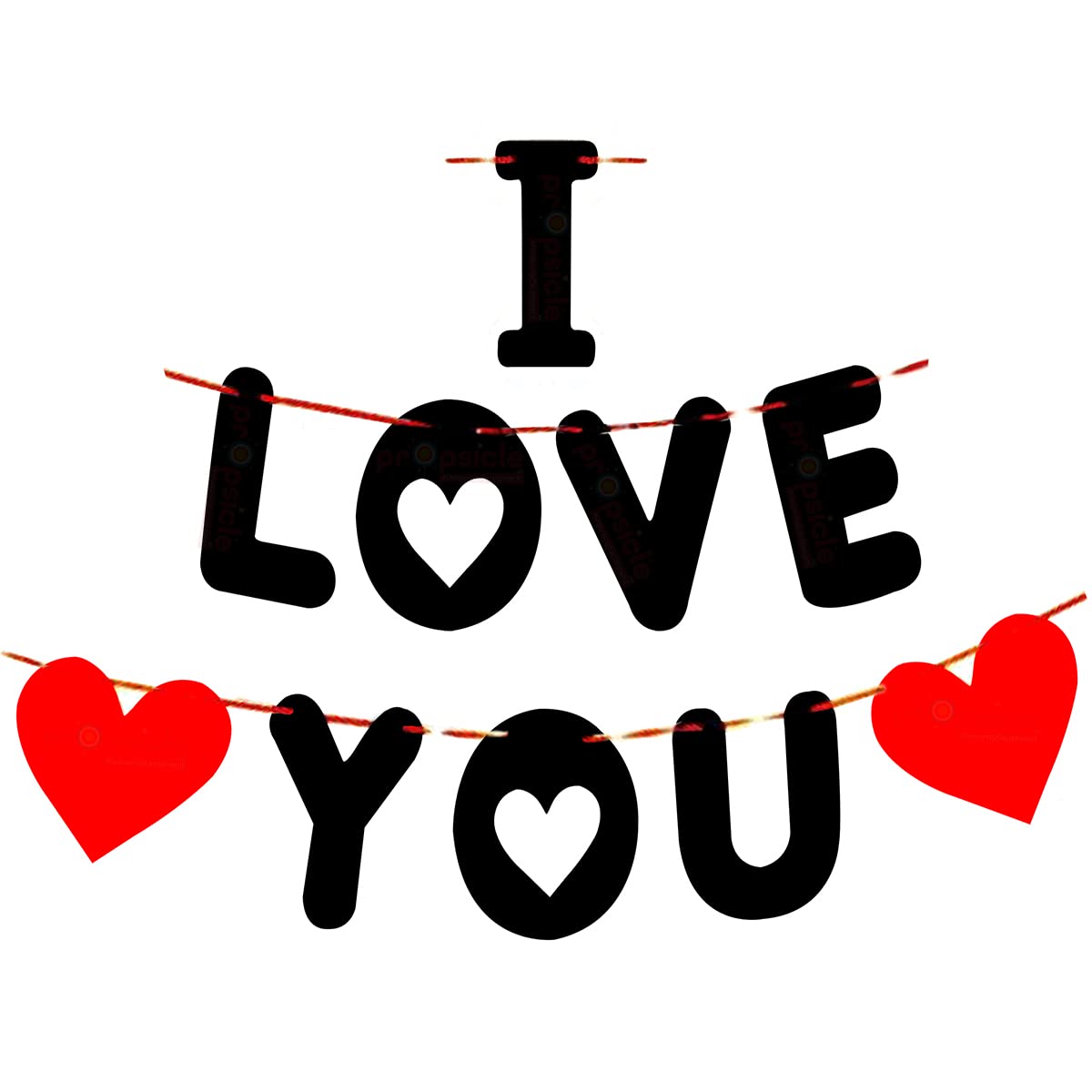 Propsicle Black & Red I Love You Letter Cardstock Banner Anniversary Party Valentines Day Decoration Happy Birthday Decoration Item - Pack of 1