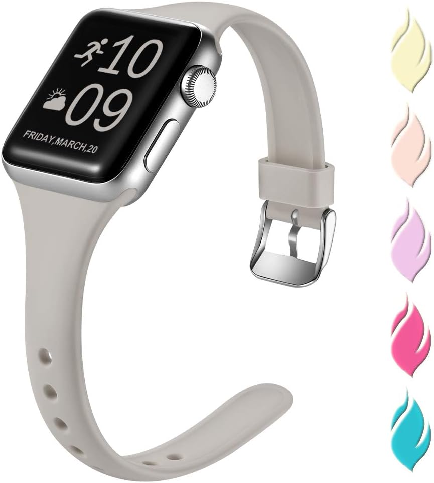 Henva Slim Band Compatible with Apple Watch SE 40mm 38mm, Soft Comfortable Band Compatible for iWatch Series 6 5 4 3 2 1, Slate Gray, M/L