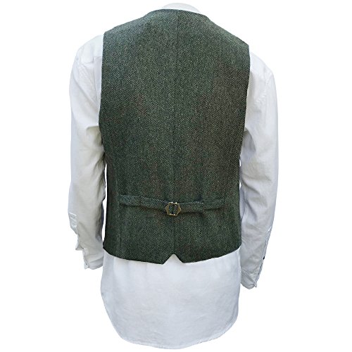 The Celtic Ranch Wool Blend Irish Tweed Mens Vest With Full Back, Adjustable Fabric Belt, 4 Pockets, And Herringbone Pattern (Olive, X-Large) #TOP5